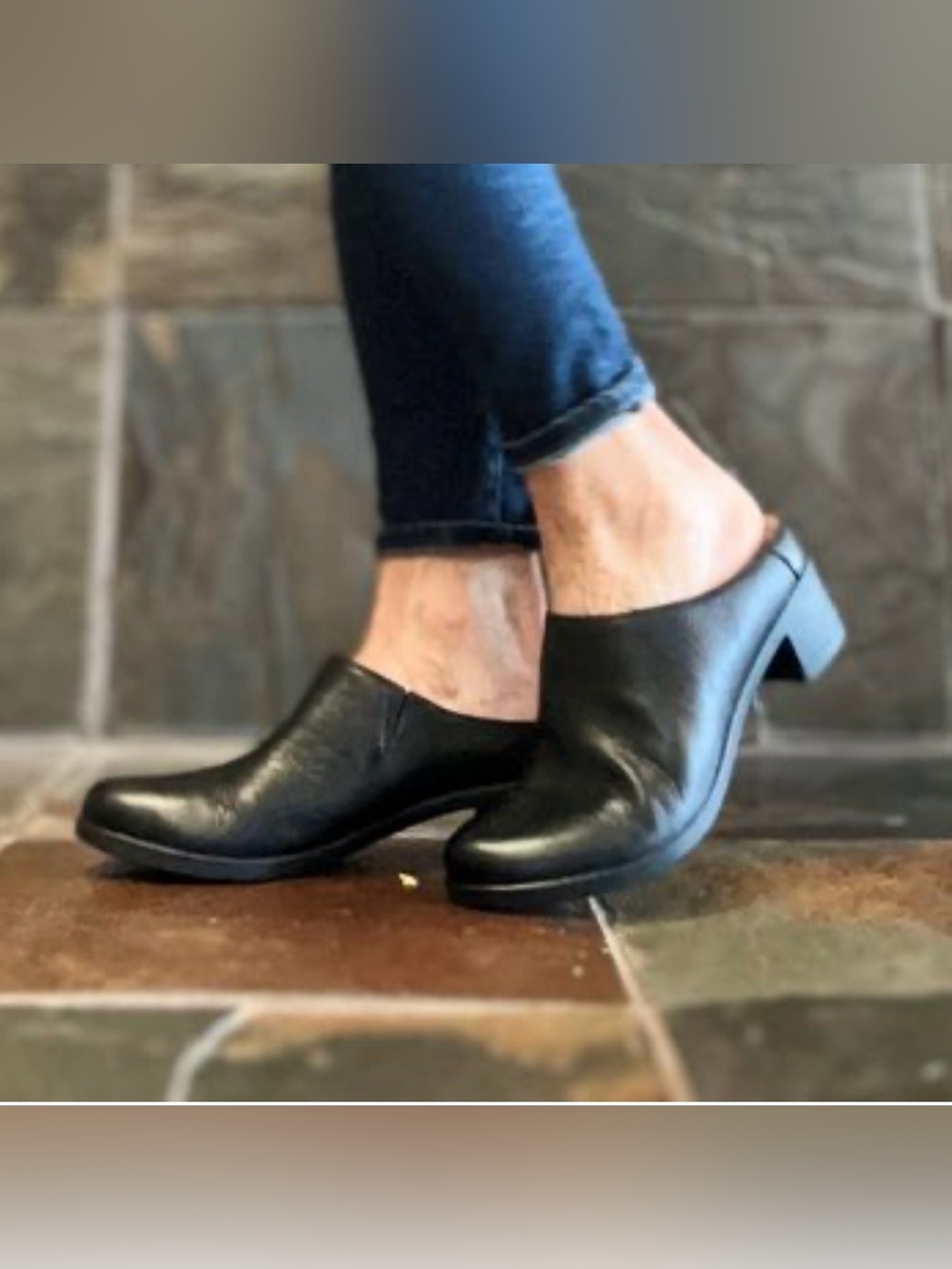 Women's‎ Black Leather Slip-On Low Heel Shoes